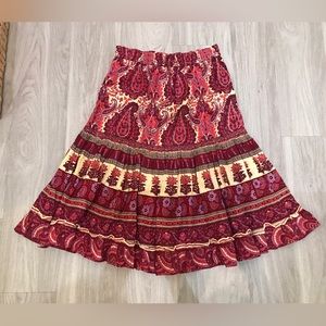 Boho border print summer skirt with tie bell